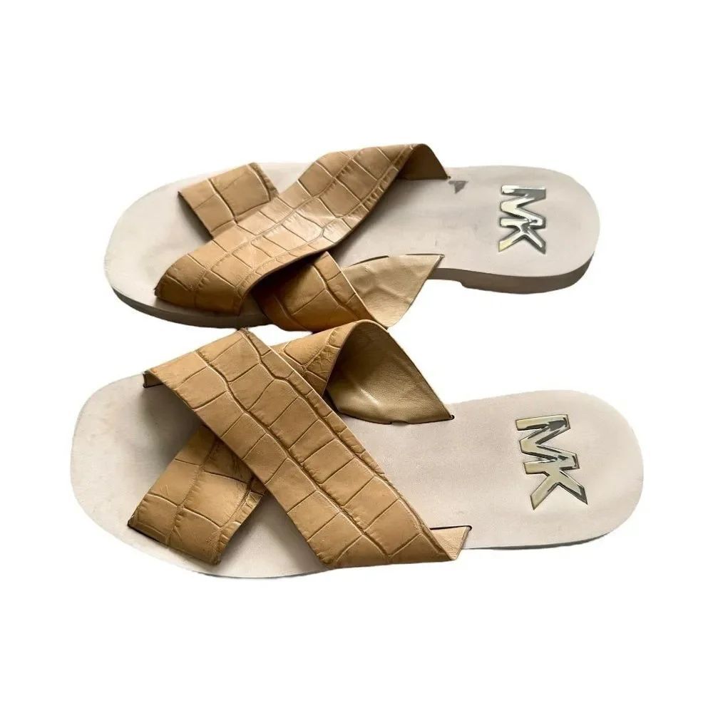 Michael Kors Womens Glenda Slide Sandals Leather Brown Shoes Flats 7M - Picture 3 of 8